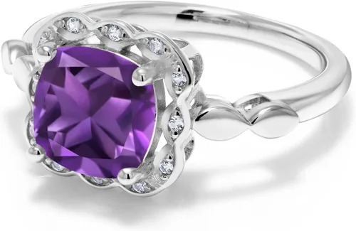 Vista 120 de Gem Stone King Anillo de compromiso de plata de ley 925 de 0.315 in con piedra natal y zafiro blanco creado Anillo de compromiso de boda