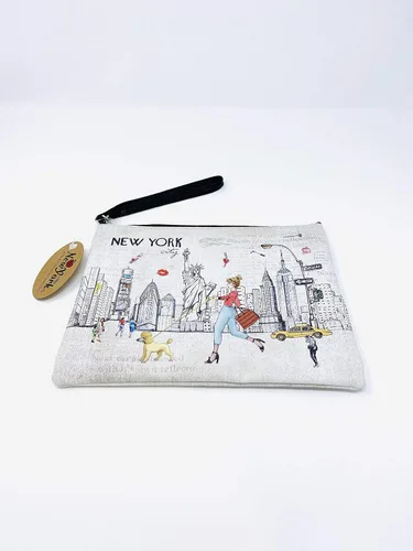 Vista 4 de Bolso grande de la mano del bolso del maquillaje del bolso de la cremallera del recuerdo de Nueva York para niñas y mujeres, JP-330133A, Bolso