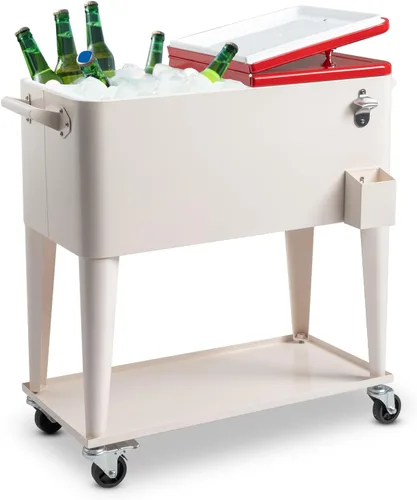 Vista 11 de SSLine - Hielera portátil con ruedas para patio, con ruedas, para exteriores, bar de bebidas frías, carro con estante de almacenamiento