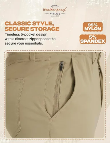 Vista 4 de Pantalones casual Weatherproof Vintage para hombre - Ajuste regular, ultra elásticos, parte delantera plana, chinos Pantalones ligeros para trabajo