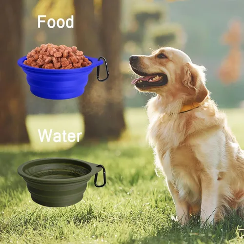 Vista 5 de PetBonus 2-Pack Silicone Collapsible Dog Bowls and Dog Collar Safety Clip