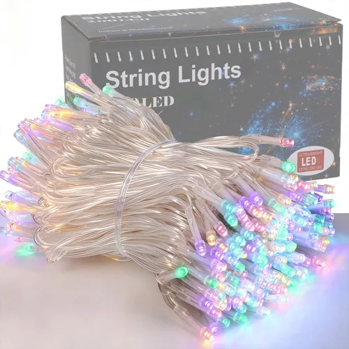 Vista 20 de Iluminación del hogar de 66 pies. Mini luces decorativas de Navidad de 200 luces LED de alambre verde, luces de hada estrellada enchufables, 8 modos