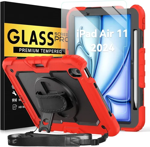 Vista 22 de BLOSOMEET Funda para iPad Air de 11 pulgadas M3 2025 y M2 2024 con protector de pantalla de vidrio templado y soporte para lápiz, funda para iPad