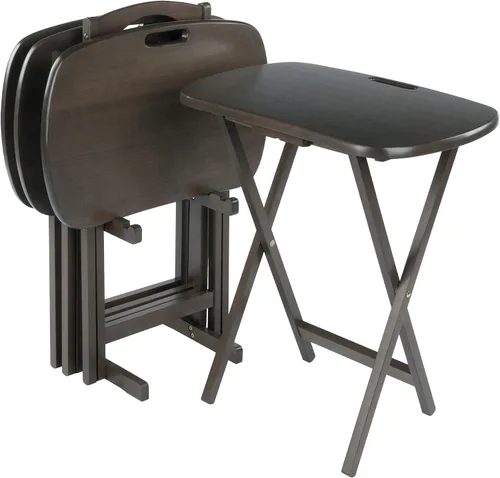 Vista 8 de Ergode Juego de mesa de madera de 5 piezas, elegantes mesas plegables, base duradera con marco en X, práctico soporte vertical, fácil montaje