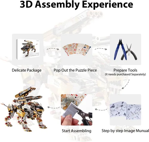 Vista 6 de Microworld Rompecabezas 3D para adultos, kits de modelo de metal, kit de modelo mecánico de león rugiente, rompecabezas de metal 3D, rompecabezas
