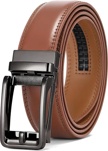 Vista 18 de SENDEFN Cinturón de vestir casual de cuero para hombre de 1 3/8 pulgadas con hebilla de clic ajustable automática con caja de regalo A-negro-71gs