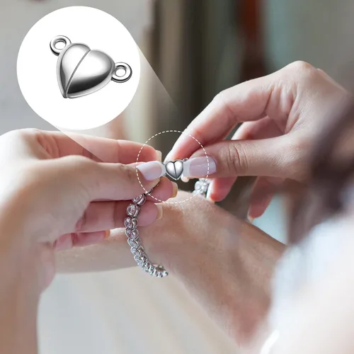 Vista 7 de MTLEE 48 Piezas de Cierres Magnéticos en Forma de Corazón para Joyería, Cierres de Pulsera de Oro y Plata, Cierres Magnéticos Separables