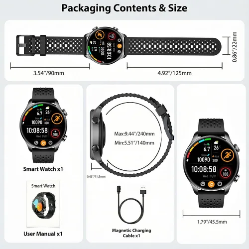 Vista 8 de Reloj inteligente para hombre, AMOLED de 1.43 pulgadas, GPS integrado, color negro Answer/Make Calls, Heart Rate Monitor, Sleep Monitor, SpO2