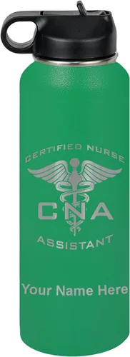 Vista 59 de LaserGram Botella de agua personalizada, asistente de enfermería certificada por la CNA, acero inoxidable de doble pared aislada al vacío con popote