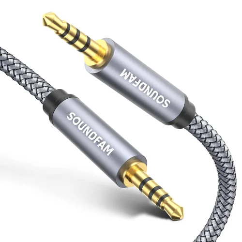 Vista 9 de TRRS Cable de audio de 0.138 pulgadas (0.138 in), cable auxiliar de 90 grados, ángulo recto, cable de auriculares de 4 polos, cable auxiliar