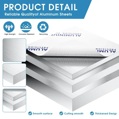 Vista 5 de Placa de hoja de aluminio de 1 pulgada de grosor, placas de aluminio resistentes de 6 x 6 pulgadas con película protectora, placa de panel plano