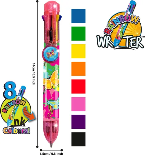 Vista 2 de Bolígrafo mariposa de Deluxebase. Bolígrafo retráctil multicolor 8 en 1 con diseño de animales lindos. Bolígrafo de escritura de tinta suave