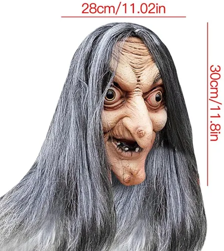Vista 8 de Máscara de látex humano de cabeza completa para mujer, máscara realista de látex para Halloween, máscara facial de terror para mujeres mayores