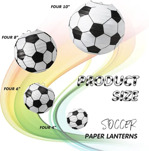 Vista 2 de 16 linternas de papel deportivas de fútbol de varios tamaños, para interiores y exteriores, para fiestas, decoraciones de fiesta de fútbol, temática