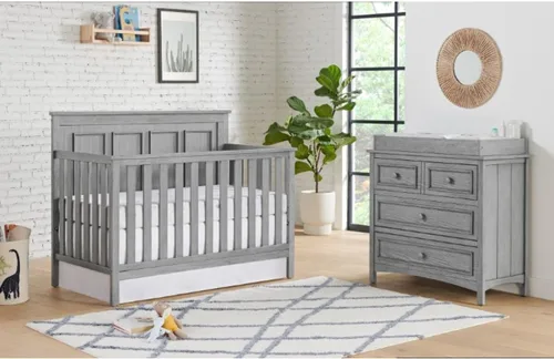Vista 2 de Oxford Baby Bennett - Cuna convertible 4 en 1, gris rústico, certificado GreenGuard Gold Gris (rustic gray)