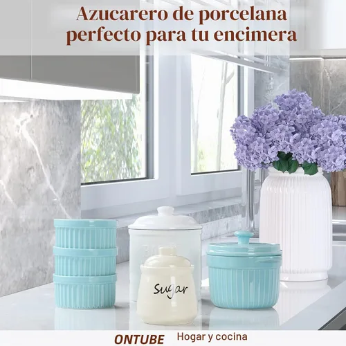 Vista 7 de ONTUBE Azucarero de cerámica con tapa y cuchara 12oz (beige) Ceramic, 12oz, lid & spoon, airtight seal, easy-clean, dishwasher-safe