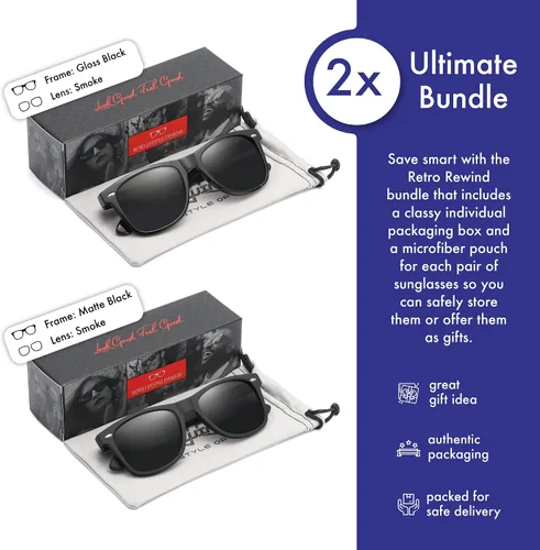 Vista 2 de Retro Rewind - Gafas de sol polarizadas para hombre y mujer, protección UV, gafas de sol clásicas