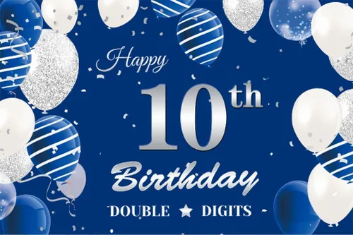Vista 10 de Decoraciones de cumpleaños número 10 para niños, decoración negra de papel de aluminio de doble dígito, pancarta negra número 10 con globos