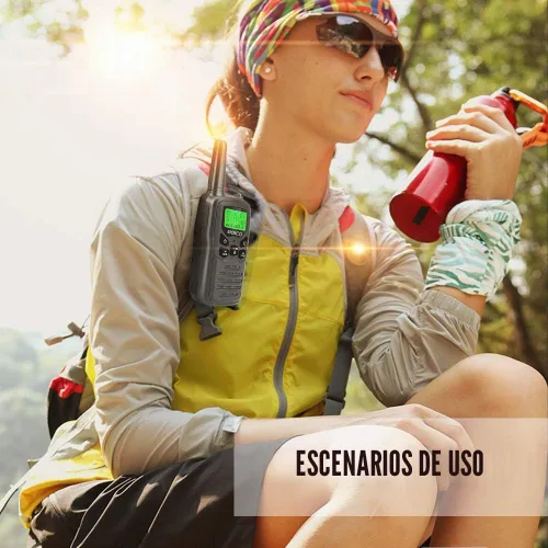 Vista 6 de Walkie Talkies, Walkie talkies de largo alcance MOICO para adultos con 22 canales FRS, walkie talkie familiar con linterna LED, pantalla LCD VOX