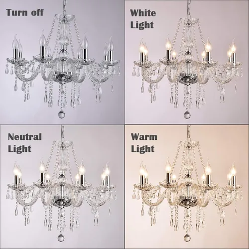 Vista 3 de Candelabros de cristal con 10 luces tipo vela, lámpara colgante moderna para techo, elegante decoración para comedor, sala de estar, recámara