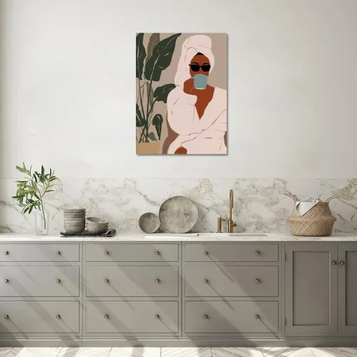Vista 2 de Lienzo con estampado bohemio de mujer negra y flores, decoración de niña afro, póster de moda, enmarcado listo para colgar
