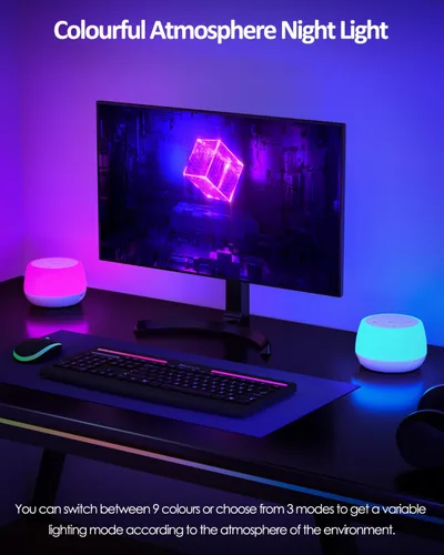 Vista 4 de Luz nocturna para niños, 3 modos y 9 colores cambiantes, lámpara de noche recargable sin interrupciones, lámpara de mesa táctil portátil