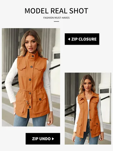 Vista 3 de Koodred - Chaleco militar casual para mujer, ligero, sin mangas, con cordón, con bolsillos