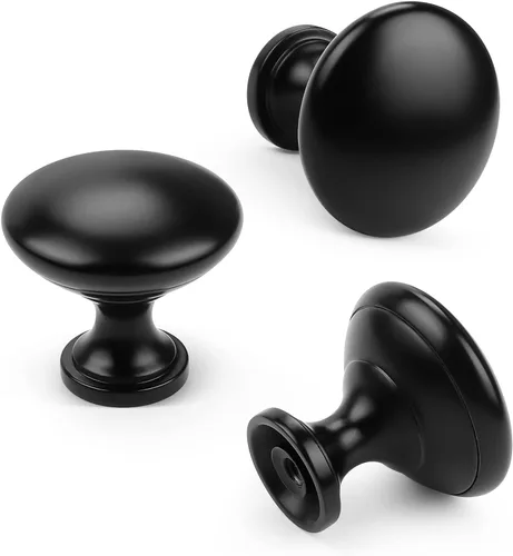 Vista 2 de Orger Paquete de 1 pomos negros mate para gabinetes de cocina, pomos negros para armarios de cocina, pomos de zinc negro mate, 1.18 pulgadas