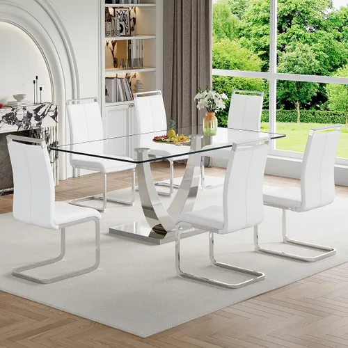 Vista 67 de Mesa de comedor moderna para mesa de comedor de mármol sintético de 4/6, 63 pulgadas, mesa de cocina rectangular, mesa de cocina y comedor de fácil