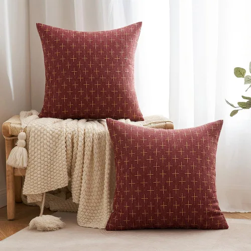 Vista 282 de MIULEE - Juego de 2 fundas de almohada decorativas de lino de arpillera navideñas, modernas, estilo campestre, rústicas, tejidas, con textura