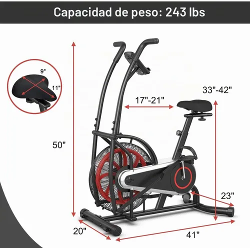 Vista 7 de Goplus Bicicleta de aire, bicicleta estática con ventilador de resistencia ilimitada, pantalla LCD transparente, soporte para tableta, asiento