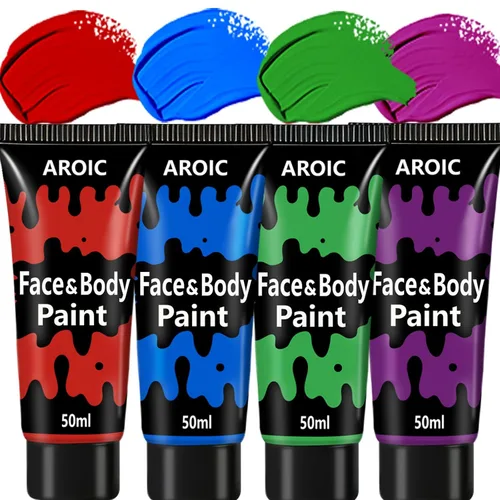 Vista 9 de AROIC Pintura a base de agua del cuerpo de la cara de 4 colores, pintura a