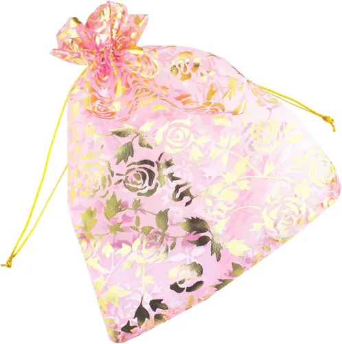 Vista 11 de 8 x 12 pulgadas 100 bolsas de flores de corazón con cordón de organza bolsa de regalo de joyería bolsa de dulces con cordón de regalo de boda