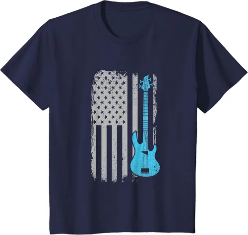Vista 53 de Electric Bass Guitar Player American Flag Musician T-Shirt Asphalt Grey
