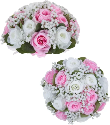 Vista 18 de BLOSMON Bolas de Flores Falsas Centros de Mesa de Boda 2 Piezas Rosa Carmesí Respiración de Bebé Flores Artificiales Piezas Centrales Decoración