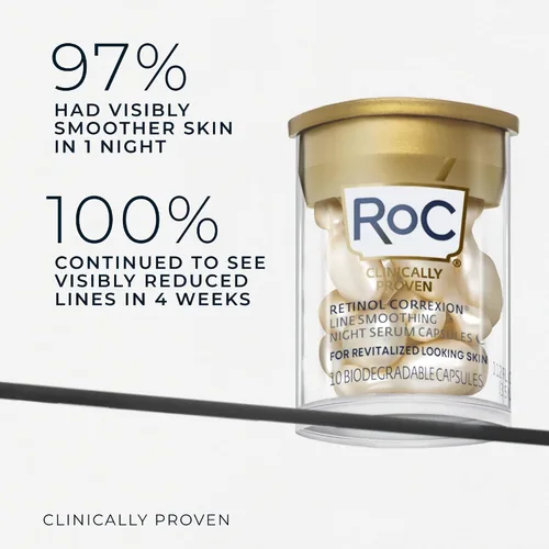 Vista 3 de RoC Retinol Correxion Line - Cápsulas de suero de noche suavizante, tratamiento diario antienvejecimiento para líneas finas, manchas oscuras