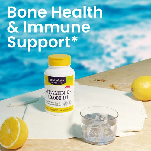 Vista 4 de Healthy Origins Vitamina D3 10,000 UI (250 mcg), 120 cápsulas blandas líquidas - Apoya huesos fuertes, dientes saludables y función del sistema