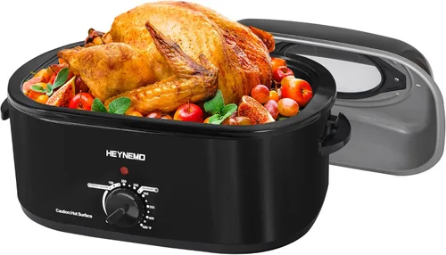 Vista 15 de Horno tostador de 18 cuartos de galón con tapa de autohilvanado, horno eléctrico de pavo de acero inoxidable de 1450W con asas de tacto frío, Negro