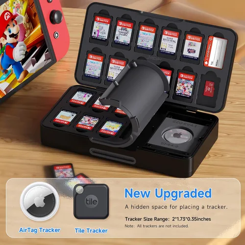 Vista 2 de JINGDU 40-Slot Traceable Switch Game Case Compatible with Nintendo Switch Games, Holds 40 Switch Game Cards and 24 Micro SD Cards, with Hidden