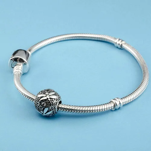 Vista 3 de Dijes de plata de ley 925 maciza con estampado de patas de perro y libélula, panda, camello, mariposa, delfín, para pandora, pulsera