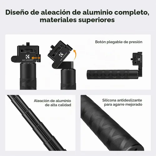 Vista 6 de K&F CONCEPT Palo selfie plegable compatible con Insta360 X5, varilla de extensión de aleación de aluminio de 36.4 in, poste invisible, mango