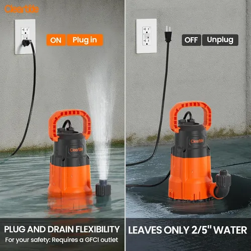 Vista 8 de Cleartide Bomba de agua sumergible de 1 HP, bomba de sumidero de 4500 GPH, enchufe portátil y trabajo para estanque, riego de jardín, piscina