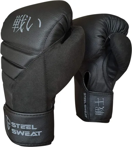 Vista 8 de Steel Sweat Guantes de boxeo – Guantes de entrenamiento para boxeo, sparring, kickboxing y Muay Thai – Hombres y mujeres – Senshi Black 10 oz