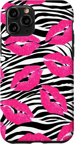 Vista 29 de Funda con estampado de labios de cebra rosa intenso y negro para iPhone 16 McBling