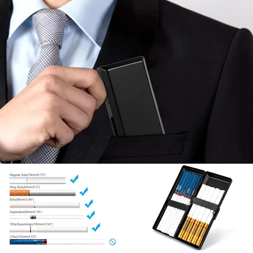 Vista 6 de Elegante, moderna y minimalista pitillera de metal - Capacidad para 10 cigarrillos de 100mm - Perfecta para mujeres - Diseño de metal ligero