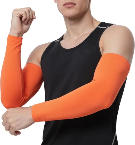Vista 13 de TOPTIE 1 par de mangas de brazo para hombres y mujeres, manga de compresión 1 par Blanco