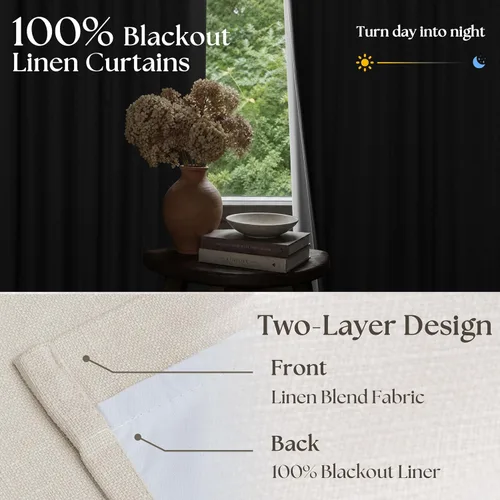 Vista 59 de Juego de 2 paneles de cortinas plisadas negras de 80 pulgadas para sala de estar, cortinas plisadas de lino con forro de 80 pulgadas de largo, 100%