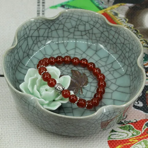 Vista 5 de Natural Gemstone with 925 Sterling Silver Buddha Head Gemstone 8mm Round Beads Stretch Bracelet 7 Inch