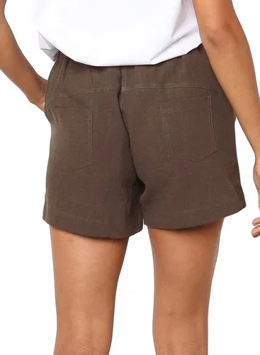 Vista 2 de Dokotoo Pantalones cortos casuales de lino y algodón con cordón elástico para mujer