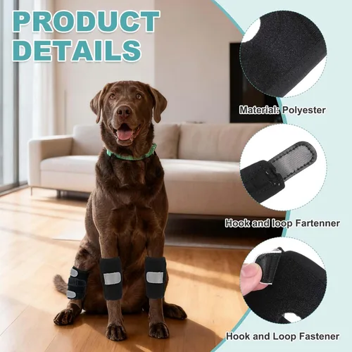 Vista 4 de Soporte de pierna de perro para pierna trasera, soporte de articulación de tobillo para pierna trasera con tiras de metal y correas reflectantes